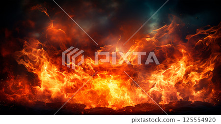 Bright fire, panoramic fire background - AI generated image 125554920