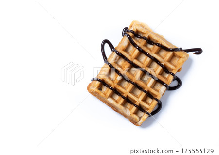 Belgian Waffles with chocolate isolated on white background Belgian Waffles with chocolate isolated on white background 125555129