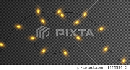 A Stunning and Impressive String of Beautiful Vibrant Yellow Lights Set Against a Dark and Mysterious Background 125555642