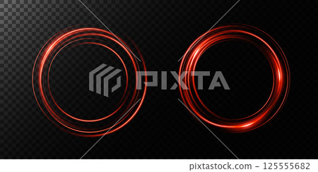 Two Fashionable and Stylish Red Circular Lights Displayed on a Deep Black Background Setting for Contrast 125555682