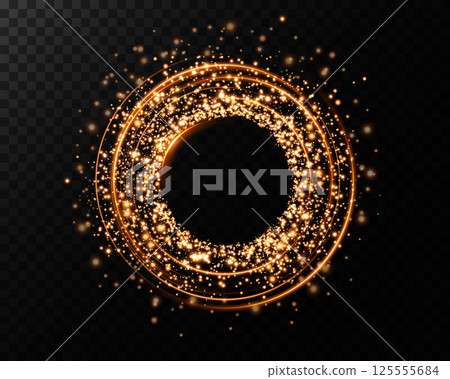 A captivating and vibrant display of Glowing Golden Sparkles arranged in a Circle featuring Glittering Effects 125555684