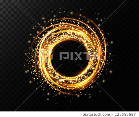 Golden Glittering Circle Filled with Sparkling Particles, Perfect for Artistic Design and Decoration Purposes Golden Glittering Circle Filled with Sparkling Particles, Perfect for Artistic Design and Decoration Purposes 125555687