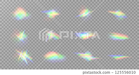Vibrant and Colorful Light Reflections and Flare Elements Perfect for Various Design Projects and Uses 125556010