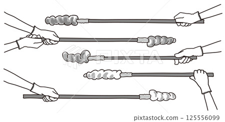 一組單色插圖，雙手戴著手套，手裡拿著棕色麵包棒 125556099
