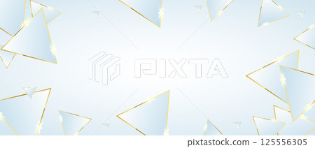 Abstract triangles with golden pattern. Luxurious light blue background. 125556305