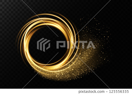 An Elegant Gold Swirl featuring Sparkles alongside Movement, perfect for adding grace to any design concept 125556335