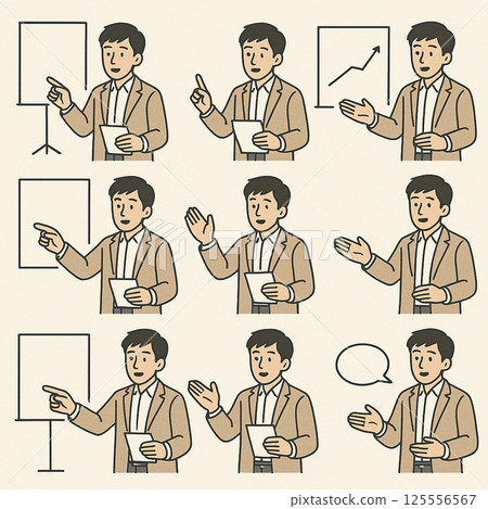 Upper body set of a man in a suit explaining 125556567