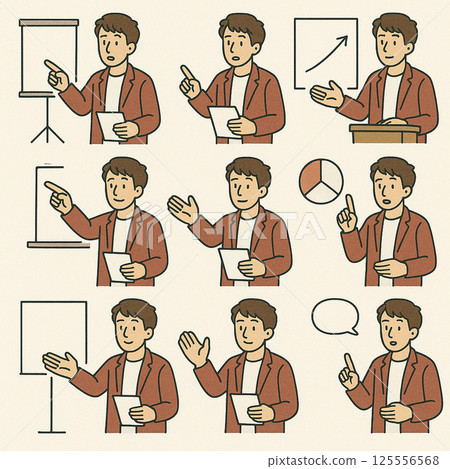 Upper body set of a man in a jacket explaining Upper body set of a man in a jacket explaining 125556568