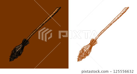 Broomstick for witch or wizard. Halloween witchcraft and sorcery things magician and voodoo hand 125556632