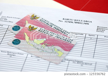 Indonesia child identity card Kartu Identitas Anak or KIA card. ID document for indonesian children Indonesia child identity card Kartu Identitas Anak or KIA card. ID document for indonesian children 125556762