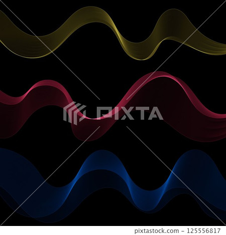 Set of color Smoky abstract waves on a black background. Vector design element. If Template for advertisement, banner, brochure, screen saver. Eps 10 125556817