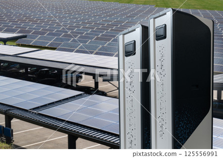 Rechargeable energy storage on the background of solar canopy 125556991