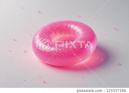 close up of pink donut on white background 125557166