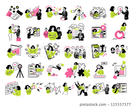 Cartoon Color Social Media Marketing Concept Different Scenes Set Concept Set Flat Design Style. Vector illustration Cartoon Color Social Media Marketing Concept Different Scenes Set Concept Set Flat Design Style. Vector illustration 125557377
