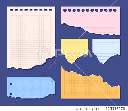 Cartoon Colored Different Types Torn Paper for Collage Set Scrapbook Concept Flat Design Style. Vector illustration Cartoon Colored Different Types Torn Paper for Collage Set Scrapbook Concept Flat Design Style. Vector illustration 125557378