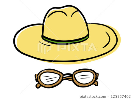 Yellow garden hat with a green band 125557402