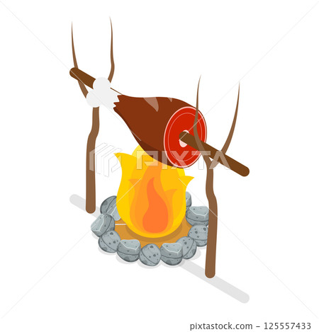 3D Isometric Flat Vector Set of Stone Age Elements, Primitive Humen. Item 7 125557433