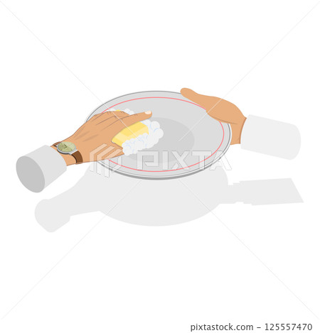 3D Isometric Flat Vector Illustration of Hands Washing Dishes, Dishwashing Process. Item 4 3D Isometric Flat Vector Illustration of Hands Washing Dishes, Dishwashing Process. Item 4 125557470