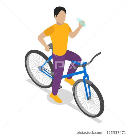 3D Isometric Flat Vector Set of Cycling People, Recreational Outdoor Activity. Item 1 3D Isometric Flat Vector Set of Cycling People, Recreational Outdoor Activity. Item 1 125557471