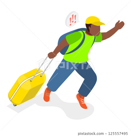 3D Isometric Flat Vector Illustration of Hurrying Tourists, Fast-Paced Visitors in a Hurry. Item 4 125557495