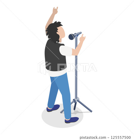 3D Isometric Flat Vector Illustration of Rock Musicians, Young Artists Playing Music Instruments. Item 8 3D Isometric Flat Vector Illustration of Rock Musicians, Young Artists Playing Music Instruments. Item 8 125557500