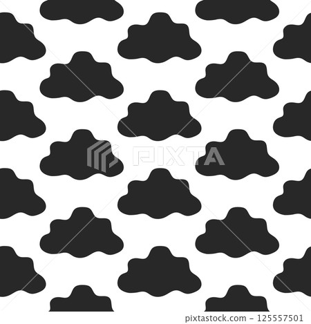 Seamless Pattern of Black Clouds on White Background. Concept of Nature Design, Minimalist Art, Decorative Background, Weather Theme, Graphic Element. Perfect for Textile, Wallpaper, Surface Design. Seamless Pattern of Black Clouds on White Background. Concept of Nature Design, Minimalist Art, Decorative Background, Weather Theme, Graphic Element. Perfect for Textile, Wallpaper, Surface Design. 125557501