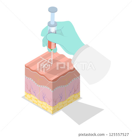3D Isometric Flat Vector Illustration of Types Of Injections, Basic Medical Study. Item 2 3D Isometric Flat Vector Illustration of Types Of Injections, Basic Medical Study. Item 2 125557527