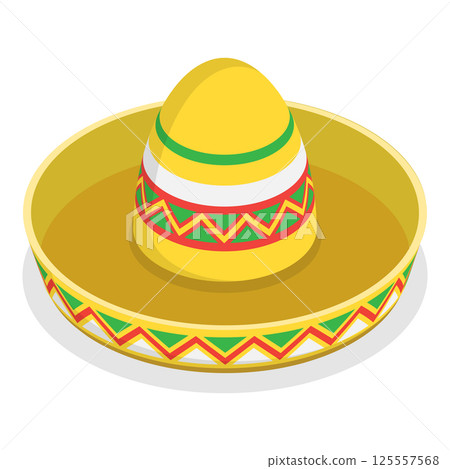 3D Isometric Flat Vector Illustration of Mexican Fiesta Party Symbols, Frida Kahlo. Item 4 125557568