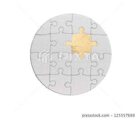 Golden puzzle piece standout, symbolizing uniqueness and creativity. Central to the concept of 125557689