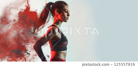 Powerful female athlete in sportswear demonstrating fitness and gymnastics 125557919