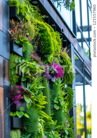 Sustainable urban living: interior green wall with eco-friendly plants Sustainable urban living: interior green wall with eco-friendly plants 125557960