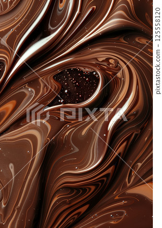 Swirling abstract background of brown liquid chocolate for culinary concepts Swirling abstract background of brown liquid chocolate for culinary concepts 125558120