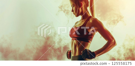 Powerful female athlete in sportswear demonstrating fitness and gymnastics Powerful female athlete in sportswear demonstrating fitness and gymnastics 125558175