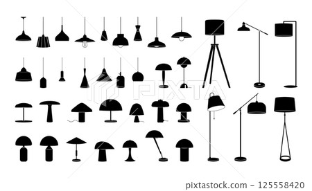 Set of Modern Lamp Silhouettes on White Background 125558420