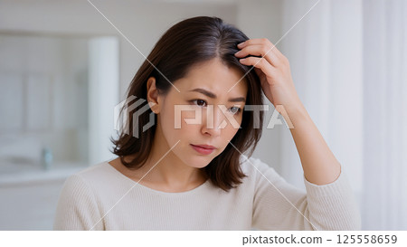 照片素材：擔心白髮的女人 125558659