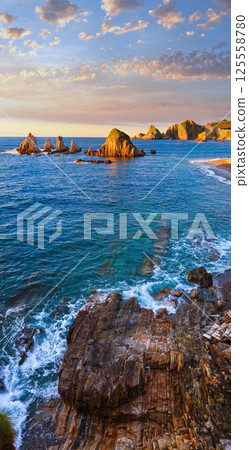 Gueirua beach at sunset. Asturias, Spain. 125558780
