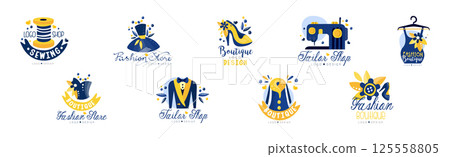 Fashion Boutique and Tailor Sewing Shop Logo Design Vector Set 125558805