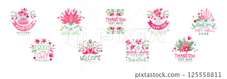 Thank You, Good Day, Get Well Flower Logo Design Vector Set Thank You, Good Day, Get Well Flower Logo Design Vector Set 125558811