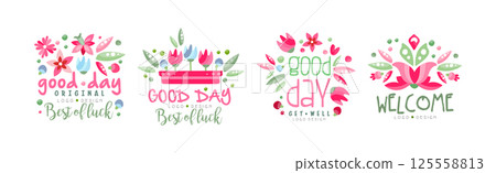 Thank You, Good Day, Get Well Flower Logo Design Vector Set 125558813