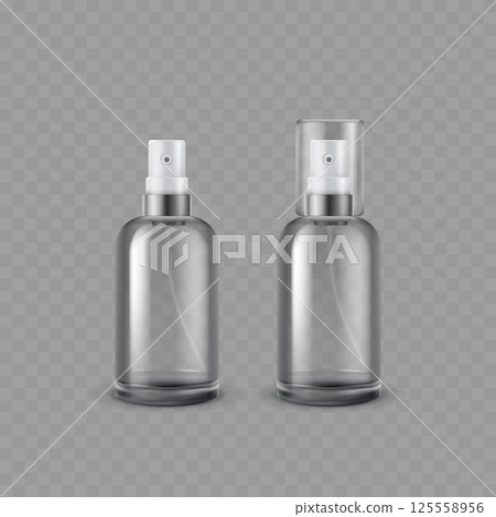 Transparent Spray Bottles with White Caps - Vector 125558956