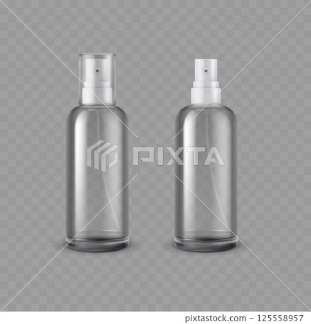 Transparent Spray Bottles with White Caps - Vector Transparent Spray Bottles with White Caps - Vector 125558957