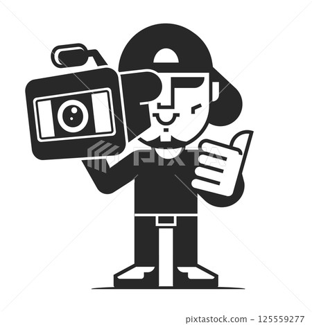 Man Hold Video Camera for Film Cinema Movie Production Logo Design 125559277