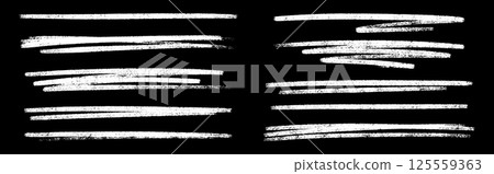 Chalk or crayon white underline set on black chalkboard background - hand drawn pencil or marker horizontal long highlighter strokes with rough textured edges. Design elements for emphasizing text Chalk or crayon white underline set on black chalkboard background - hand drawn pencil or marker horizontal long highlighter strokes with rough textured edges. Design elements for emphasizing text 125559363