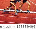 Run, track and fied banner with copy space. Running women, legs 125559494
