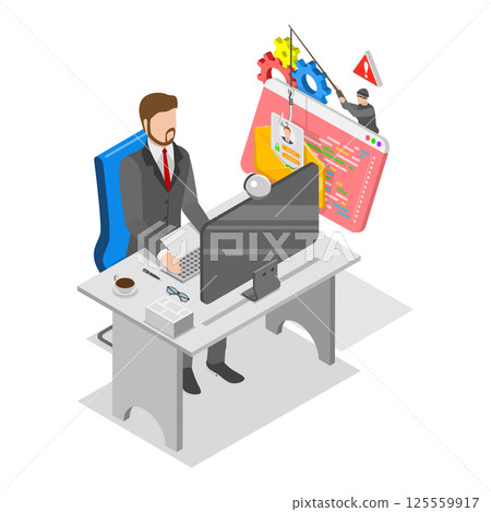 3D Isometric Flat  Illustration of Computer Network Attack. Item 1 125559917