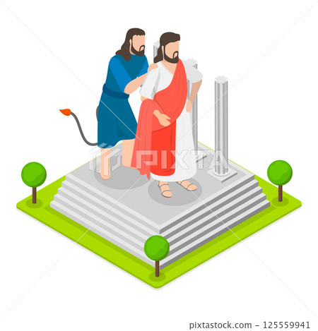 3D Isometric Flat Illustration of Christ Tempted by Devil. Item 1 3D Isometric Flat Illustration of Christ Tempted by Devil. Item 1 125559941