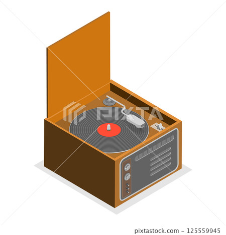 3D Isometric Flat Set of Vintage Gramophones. Item 1 3D Isometric Flat Set of Vintage Gramophones. Item 1 125559945