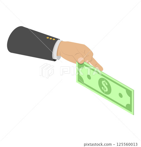 3D Isometric Flat  Illustration of Hands Holding Money in Various Forms. Item 5 125560013