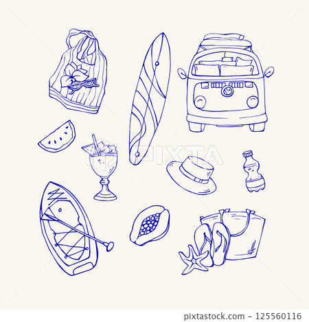 Set of doodles beach vacation Set of doodles beach vacation 125560116