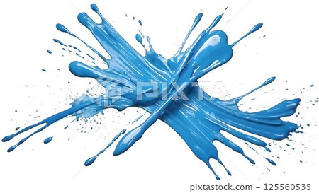 Blue shade swatch paint splatters and strokes creating dynamic abstract shapes on a clean white background, showcasing an artistic and modern visual with a lively touch of color Blue shade swatch paint splatters and strokes creating dynamic abstract shapes on a clean white background, showcasing an artistic and modern visual with a lively touch of color 125560535